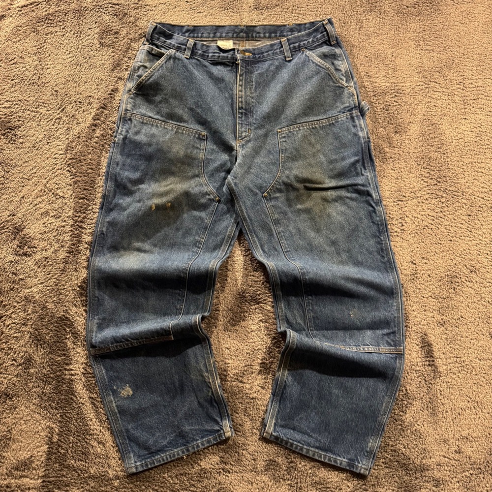 Carhartt B73-DST Double Knee Jeans Mens 40x32 Blue Denim Loose Fit Pant